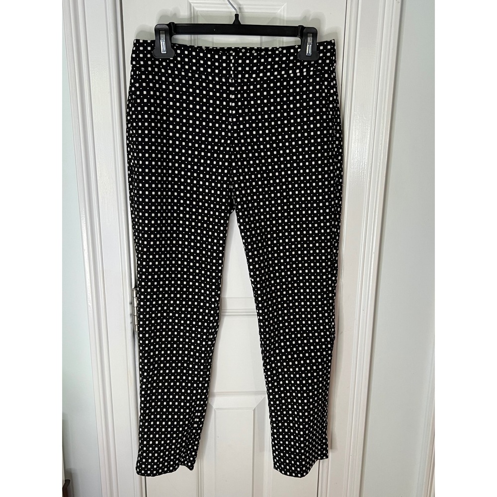 Banana Republic Hampton Fit Pants Womens 0 Black White Square Polka Dot Ankle